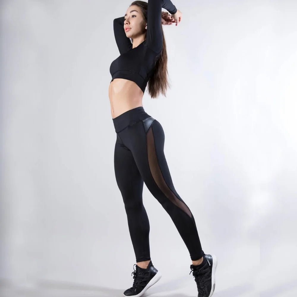 Black Mesh Splice Fitness Leggings